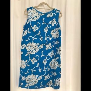 Royal Hawaiian Teal Floral Plumeria Shift Dress